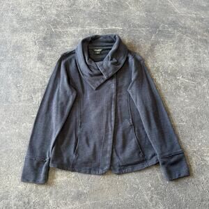 Eddie Bauer Wrap Sweater Size L Gray Cardigan One Button Knit Outdoor Casual